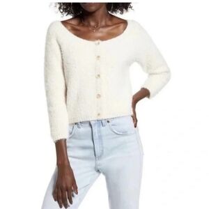 Cotton Emporium Women’s Ivory Eyelash Fluffy Cropped Pullover Sweater XL